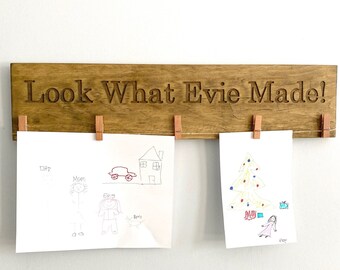 Look what I made sign, art display sign, kids artwork display, child art display, playroom wall art, wooden photo display, engraved