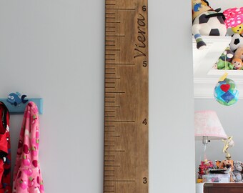 custom wood growth chart, personalized wood growth ruler, kids growth engraved numbers & engraved lines