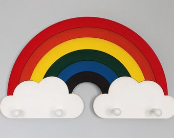 Rainbow Coat Hook with Clouds