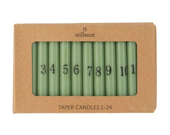 Ib Laursen 24 bougies à bâton court numéroté bougies hauteur 10 cm, Ø 13 mm vert