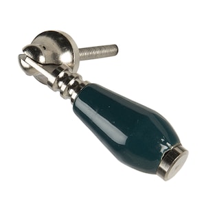 May include: A teal ceramic cabinet knob with a silver metal base and screw. The knob is shaped like a teardrop and has a smooth, glossy finish.