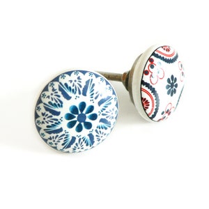 Poignée de meuble plate en céramique blanche, bouton de fleur, poignée de porte, poignée de tiroir