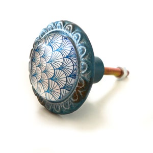 Knauf Blau Muschel Glas Möbelgriff Knopf Türgriff Schubladengriff Möbelknopf Griff Cabochon 4 cm Landhaus Chalet floral shabby