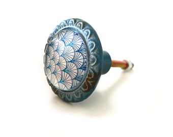 Knob Blue Shell Glass Furniture Handle Knob Door Handle Drawer Handle Furniture Knob Handle Cabochon 4 cm Country House Chalet Floral Shabby