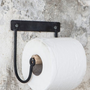 Ib Laursen Toilet Paper Holder Black Metal Wood Toilet Roll Holder Vintage Country House Industrial image 2