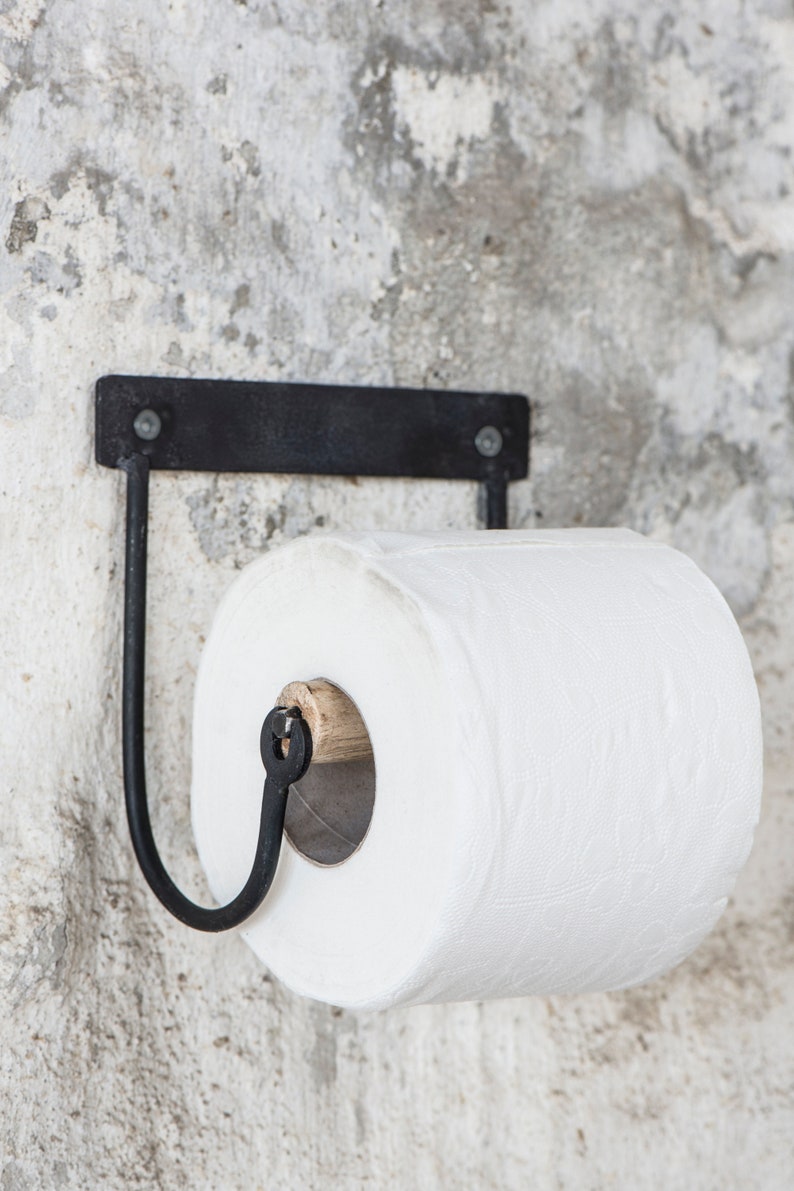 Ib Laursen Toilet Paper Holder Black Metal Wood Toilet Roll Holder Vintage Country House Industrial image 2