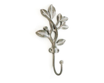 Coat hook tendril floral branch ornament Gray wall hook coat hook country house