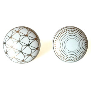 Furniture Handle Knob Door Knob Drawer Handle Ceramic 4 cm White Gold Honeycomb Grid Dotted