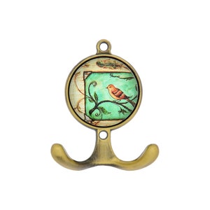 Coat hook hook wall hook double hook bird metal glass country house romance green