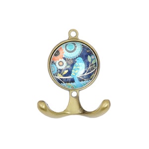 Coat hook hook wall hook double hook bird blue metal glass country house romance
