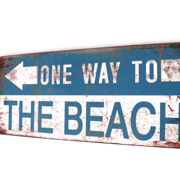 Blechschild Metallschild "One Way to the Beach" Print 13 x 30,5 cm