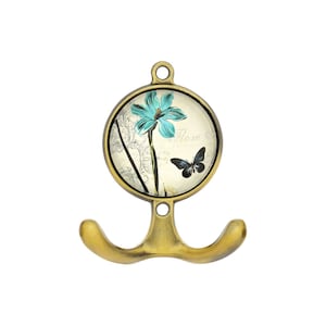 Coat hook hook wall hook double hook flower blue metal glass country house romance