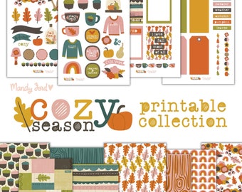 Fall Printable Stickers Autumn Scrapbooking Kit Fall Papercrafting Kit Printable Stickers Planner Stickers Fall Vibes Scrapbook Paper