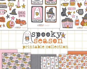 Halloween Printable Spooky Scrapbook Kit Tarot Card Printable Cricut Halloween Crafts Witchy Stickers October Planner Stickers Ghost PNG SVG