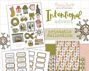 Printable Advent Scrapbooking Kit Holiday Stickers Self Care Journaling Christmas Printable Planner Stickers December Daily Scrapbooking