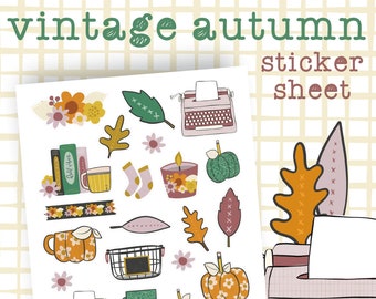 Fall Sticker Sheet Autumn Stickers Pumpkin Sticker Sheet Typewriter Stickers Autumn Vibes Sticker Sheet Bookish Stickers Coffee Mug Art