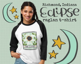 Richmond Indiana 2024 Solar Eclipse 3/4 Sleeve Shirt Illustrated Eclipse Gift Tarot Card Eclipse Gift Eclipse Souvenir Total Solar Eclipse