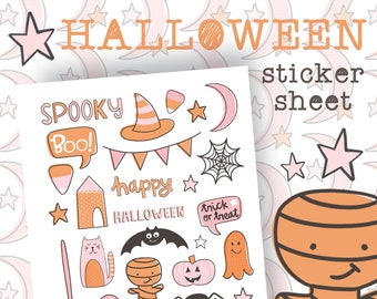 Halloween Sticker Sheet Spooky Season Stickers Ghost Art Witchy Sticker Sheet October Stickers Spooky Vibes Autumn Sticker Sheet Hocus Pocus