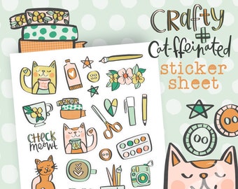 Cat Sticker Sheet Crafty Planner Stickers Coffee Stickers Cat Mom Stickers Coffee Lover Sticker Craft Supplies Stickers Crafty Girl Sticker