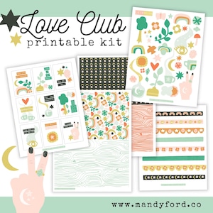 Love Club Printable Papercrafting Kit | Printable Stickers | Valentine Cards | Planner Printable | Art Journaling | Patterned Papers