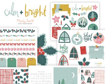 Calm + Bright Printable Scrapbooking Kit | Christmas Stickers | Christmas 2021 | Planner Stickers | Paper Crafting | Patterned Paper