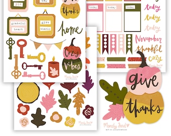 Thanksgiving Printable Scrapbooking Kit | Autumn Stickers | Printable Stickers | Planner Stickers | Paper Crafting