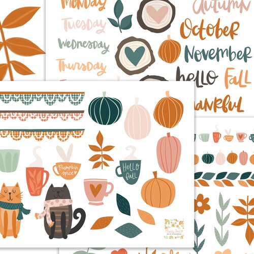 Autumn Printable Scrapbooking Kit Fall Stickers Printable Etsy
