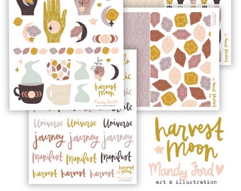 Harvest Moon Autumn Printable Scrapbooking Kit | Printable Stickers | Art Journaling | Paper Crafting | Scrapbooking