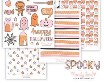 Halloween Printable Stickers & Papers | Scrapbook Planner (PDF)