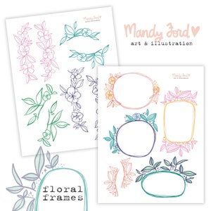 Printable Floral Frames | Planner Stickers | Art Journaling | Paper Crafting | Scrapbooking | Printable Stickers | Card Making | Floral Art