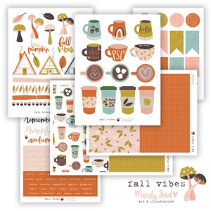 Fall Vibes Printable Scrapbooking Kit | Autumn Stickers | Printable Stickers | Planner Stickers | Paper Crafting