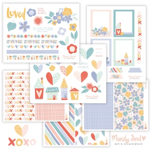 Kit de scrapbooking imprimable XOXO Saint Valentin | Autocollants sur le thème de l'amour | Artisanat en papier | Scrapbooking | Autocollants de planificateur | Fabrication de cartes
