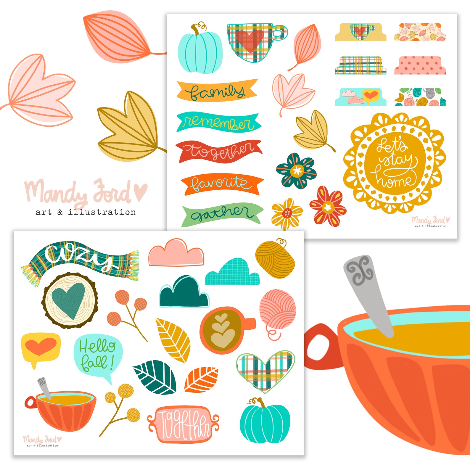 Fall Printable Scrapbooking Kit Fall Stickers Scrapbooking Etsy
