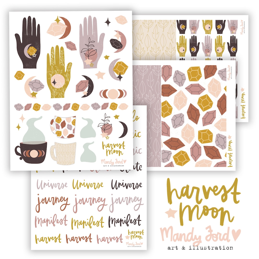 Harvest Moon Autumn Printable Scrapbooking Kit | Printable Stickers ...