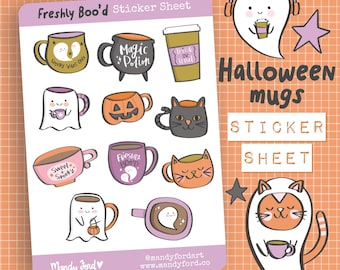 Halloween Mugs Sticker Sheet - Spooky Season Art