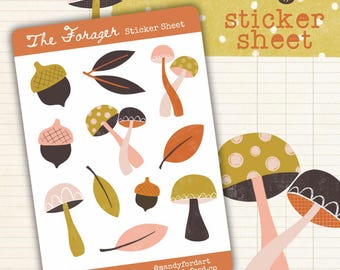 Fall Mushroom Sticker Sheet - Autumn Forager Stickers