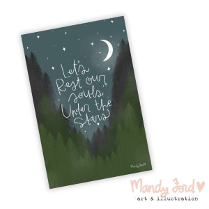 Let&#39;s Rest Our Souls Art Print | Celestial | Lettering | Encouraging Gifts | Mindfulness | Meditative Art