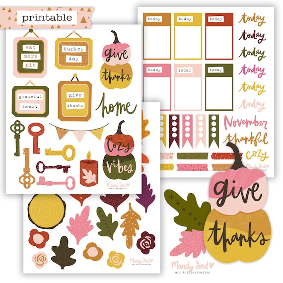 Thanksgiving Printable Scrapbooking Kit Autumn Stickers | Etsy