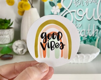 Good Vibes Vinyl Sticker | Positive Affirmation Sticker | Laptop Sticker | Hand Drawn Illustration | Vinyl Decal | Rainbow Sticker
