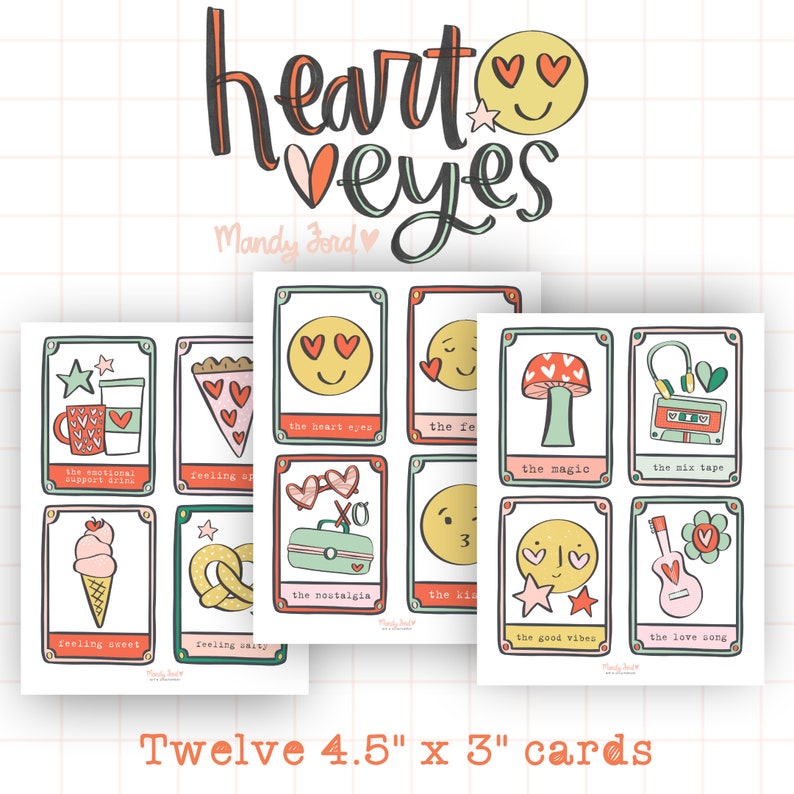 Heart Eyes Printable Tarot Cards Valentine Oracle Cards Scrapbooking Printable Art Journaling Paper Crafting Card Making image 5