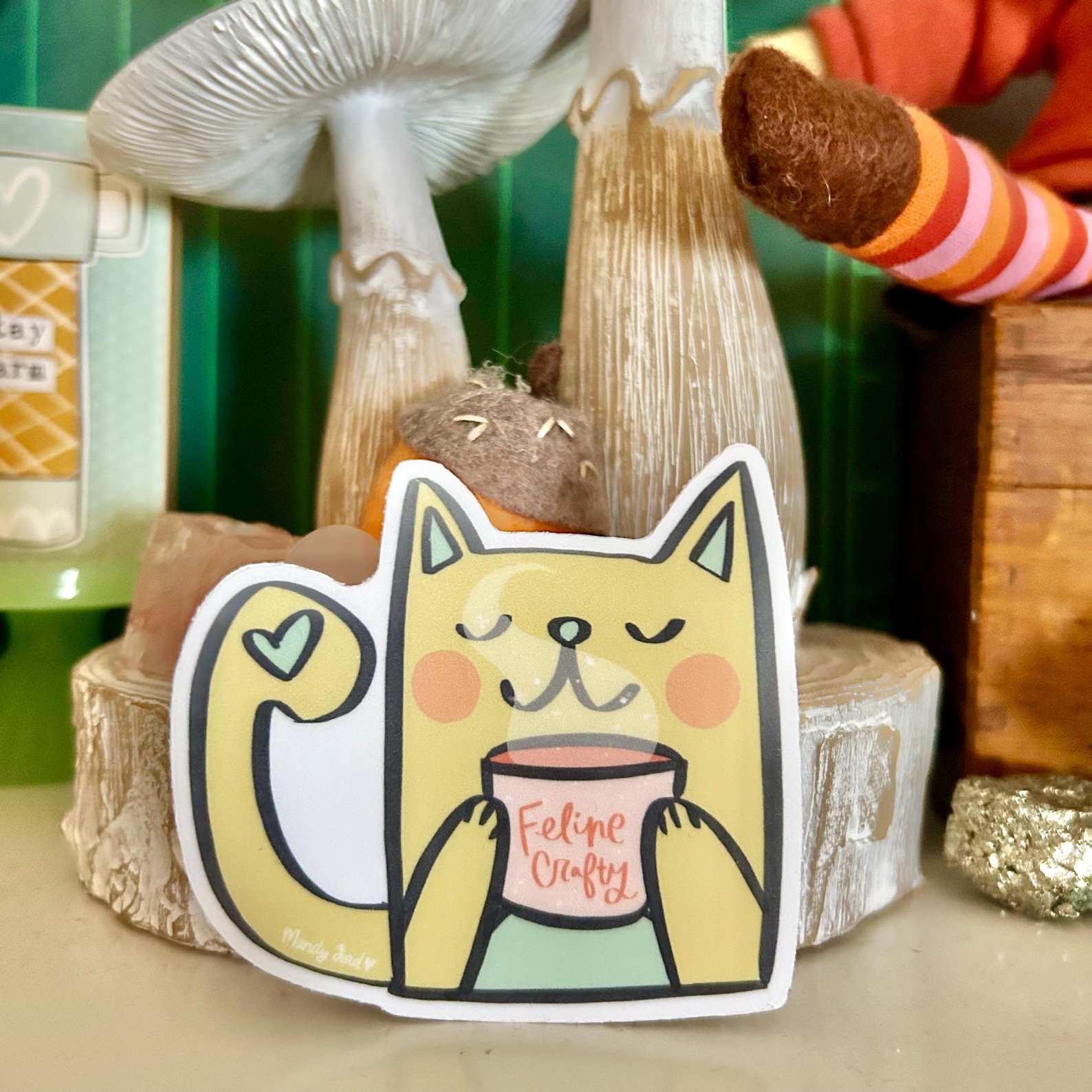 Feline Crafty Vinyl Sticker Cat Sticker Cats and Coffee Sticker Cat ...