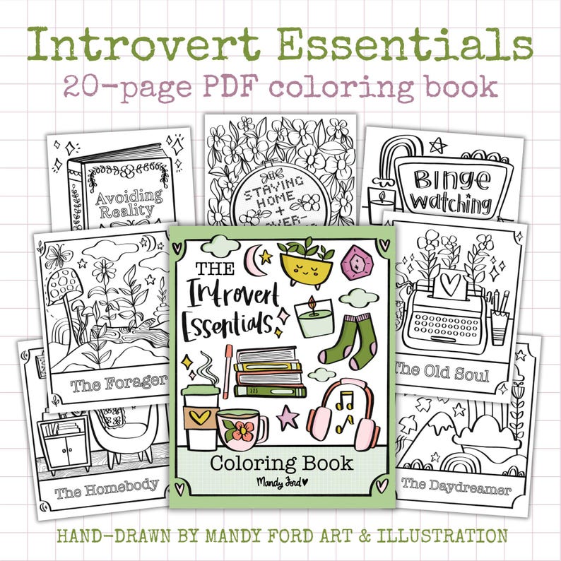 Introvert Essentials Coloring Book, 20 Hand-drawn Pages (PDF) - Etsy