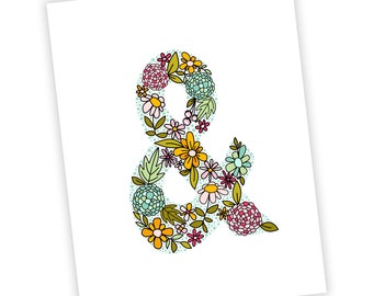 Floral Ampersand Art Print | Handdrawn Wall Art | Unique Illustration | Typography Print