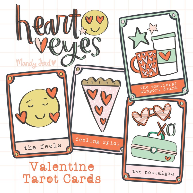 Heart Eyes Printable Tarot Cards Valentine Oracle Cards Scrapbooking Printable Art Journaling Paper Crafting Card Making image 1