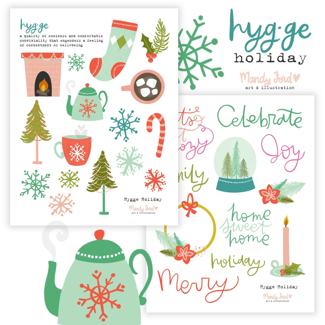 Hygge Holiday Printable Scrapbooking Kit | Christmas Stickers | Holiday ...