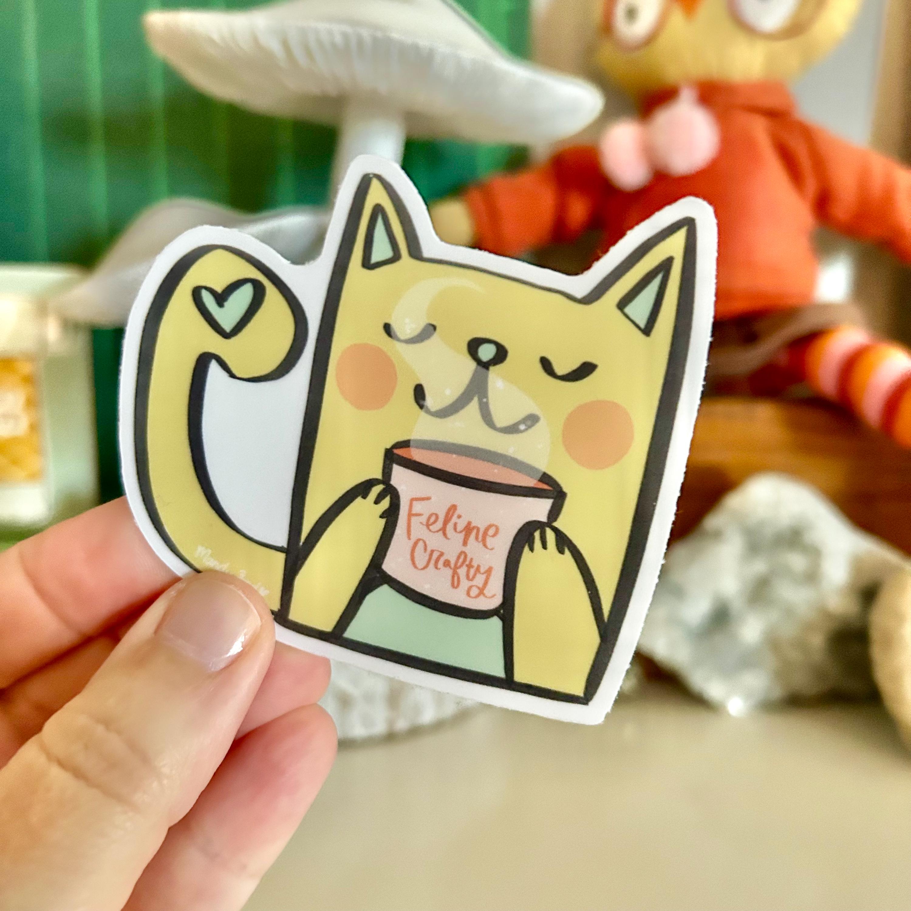 Feline Crafty Vinyl Sticker Cat Sticker Cats and Coffee Sticker Cat ...