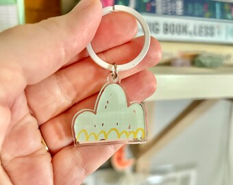 Illustrated Cloud Keychain - Acrylic Dangle Charm, Whimsical Gift