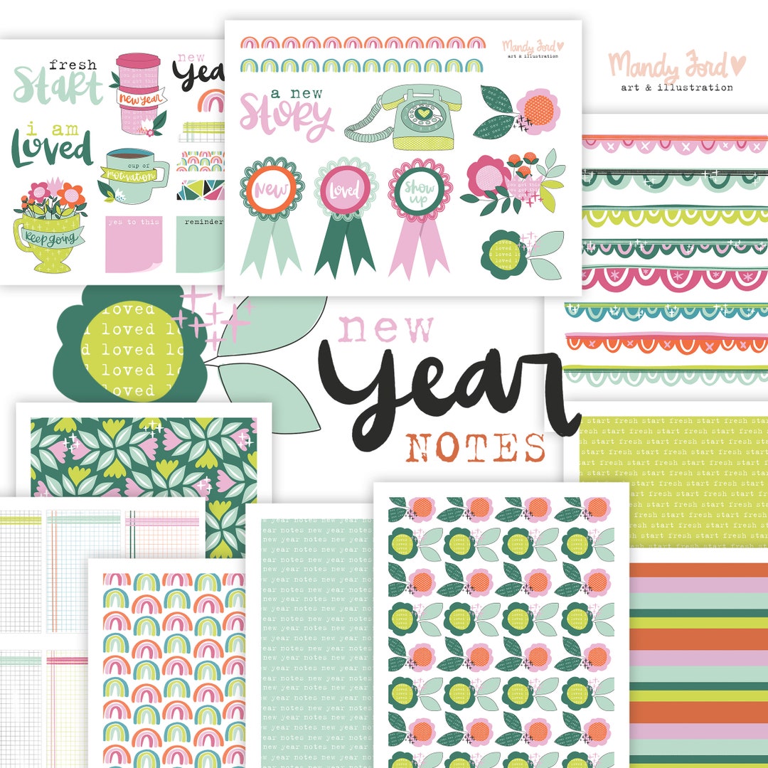 New Year Notes Printable Scrapbooking Kit | Planner Stickers | Art Journaling | Paper Crafting ...