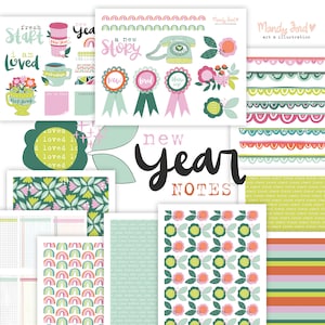 New Year Notes Printable Scrapbooking Kit | Planner Stickers | Art Journaling | Paper Crafting | Scrapbooking