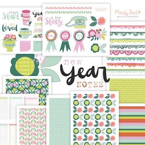 New Year Notes Printable Scrapbooking Kit Planner Stickers Art Journaling Paper Crafting Scrapbooking image 1